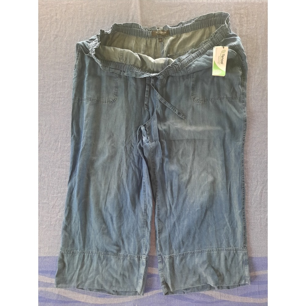 Liverpool Los Angeles Womens 3X Pull On Tie Waist Wide Leg Ankle Chambray Tencel